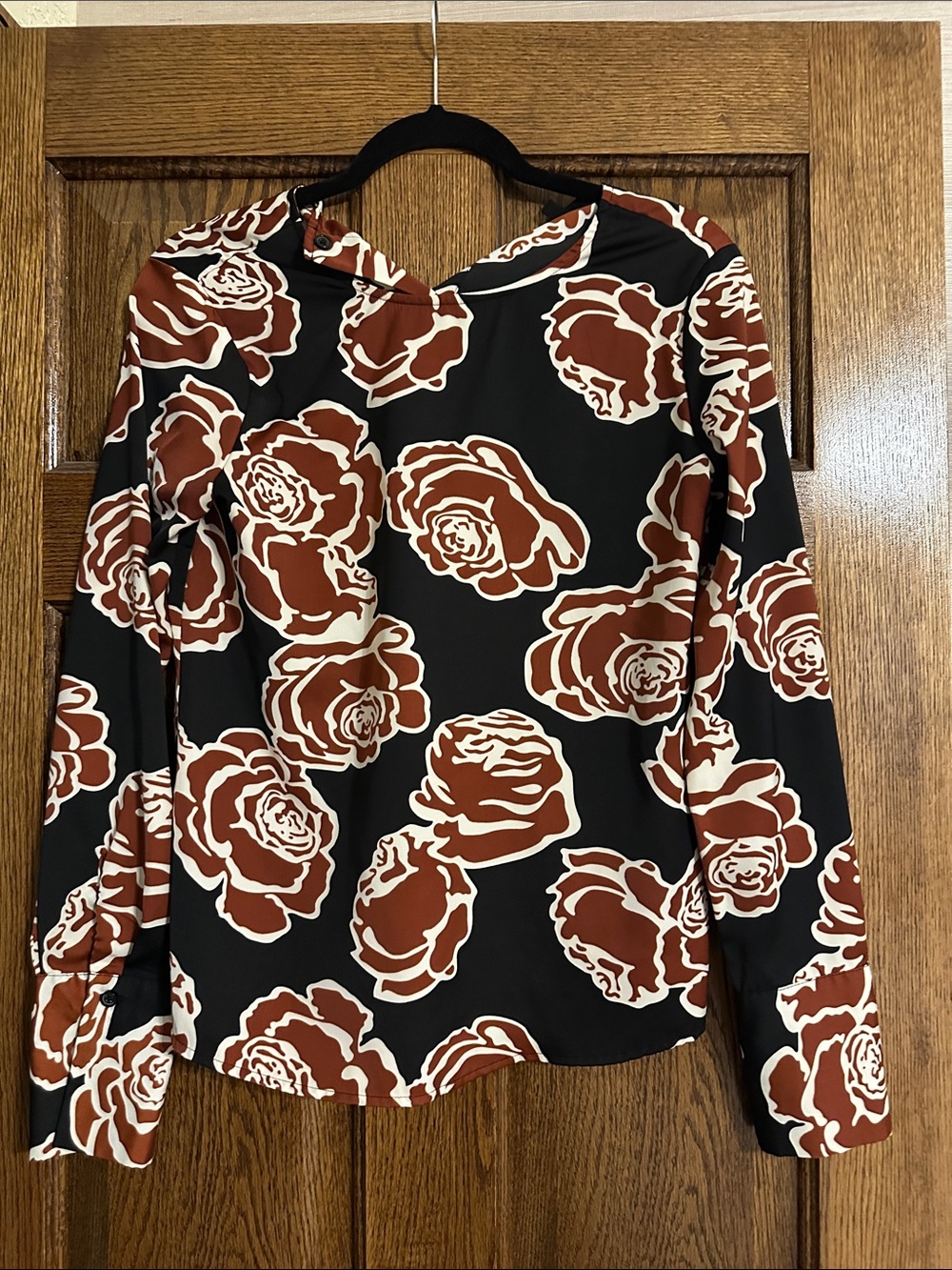Who What Wear Black Blouse with Rust Floral Print